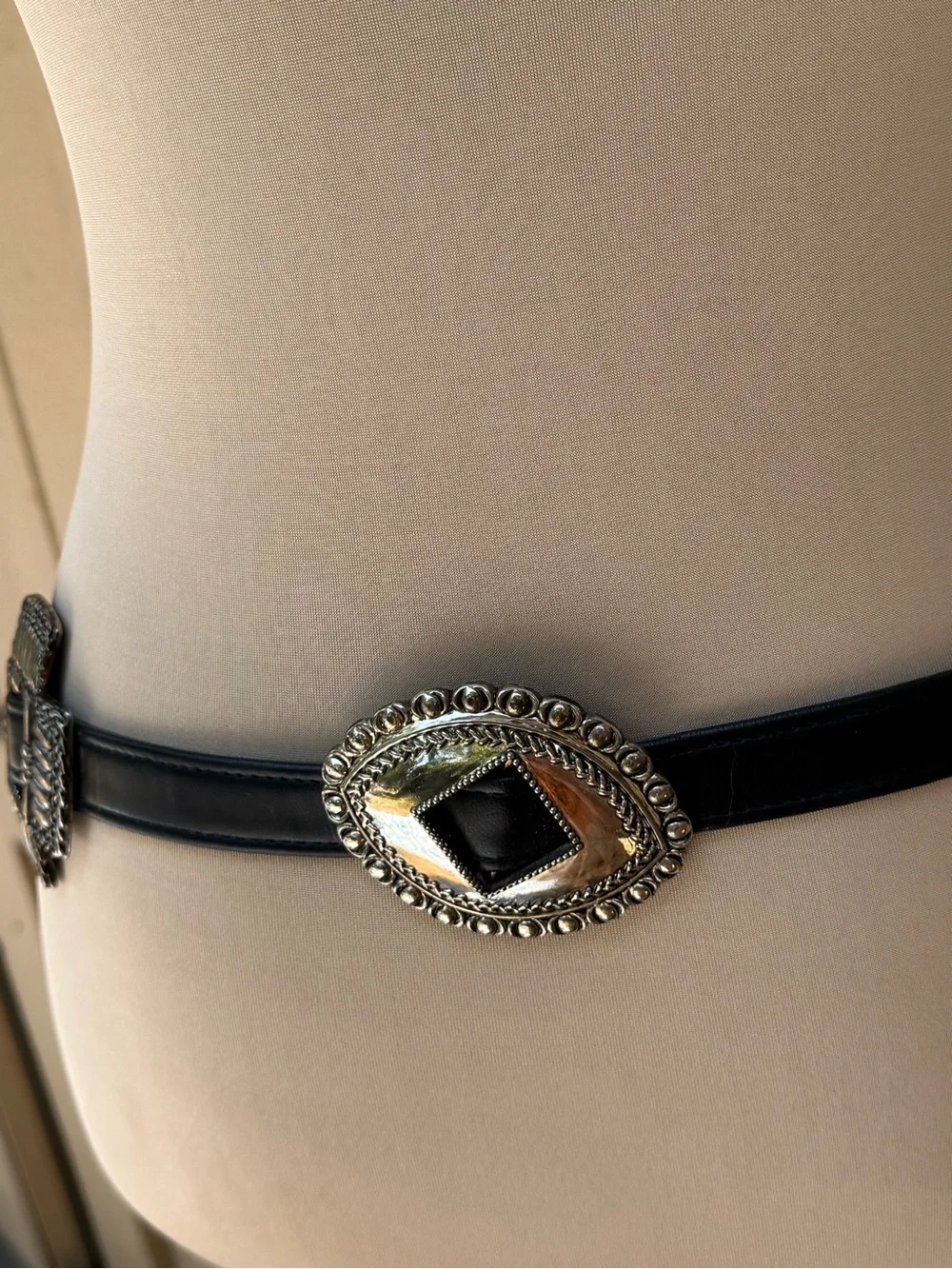Black Western-Inspired Leather Belt with Silver Conchos Rodeo Western Southwest